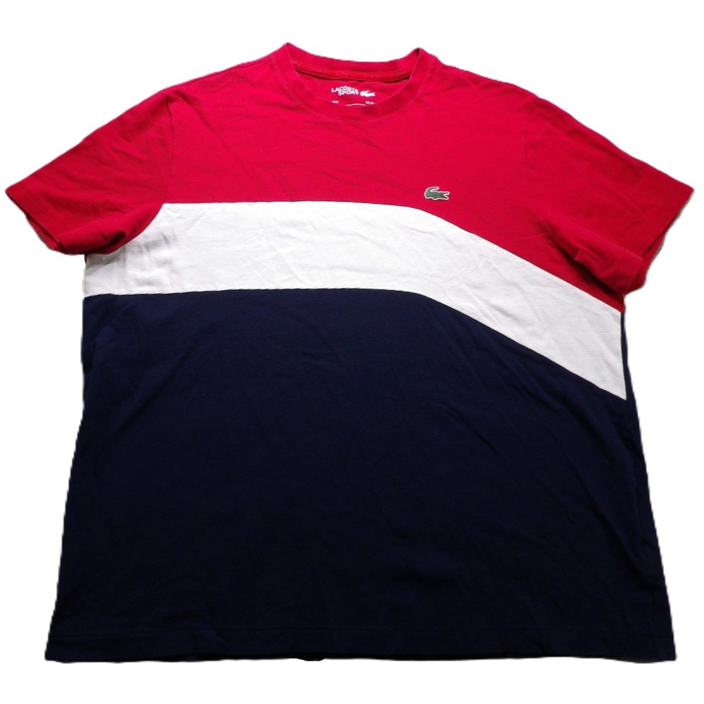 Lacoste Sport Colorblock T Shirt Mens 3XL Red White Blue Crewneck Short Sleeve
